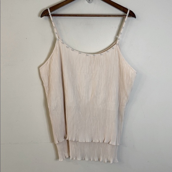 Cream dressy tank top pleated tiered pearl embellishment adjustable straps 2XL - Picture 1 of 8